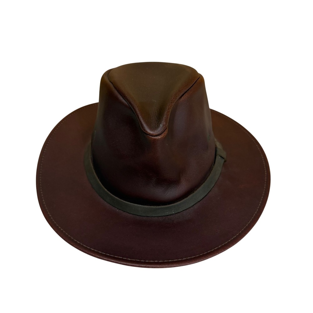 Henschel Hat Co USA Brown Leather Outback Aussie Safari Fedora Hat Large